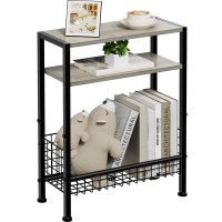 Narrow Side Table With Storage Basket 3Tier Slim End Table For Small Space Small Bedside Table With Magazine Rack Skinny Nig