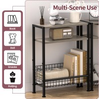 Narrow Side Table With Storage Basket 3Tier Slim End Table For Small Space Small Bedside Table With Magazine Rack Skinny Nig