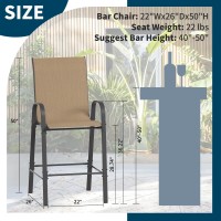 Amopatio Outdoor Bar Stools Set Of 2  Comfortable Bar Height Patio Chairs  All-Weather Textile Patio Bar Stools  Sturdy High Back Outdoor Bar Chairs For Porch  Backyard  Brown