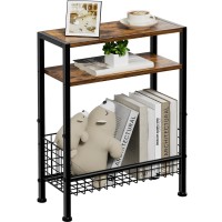 Narrow Side Table With Storage Basket 3Tier Slim End Table For Small Space Small Bedside Table With Magazine Rack Skinny Nig