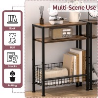 Narrow Side Table With Storage Basket 3Tier Slim End Table For Small Space Small Bedside Table With Magazine Rack Skinny Nig