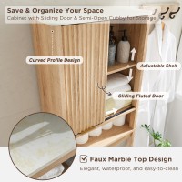 Redlemon Over The Toilet Storage Cabinet With Fluted Sliding Door 68 Tall Wood Space Saver Wfaux Marble Top Adjustable She