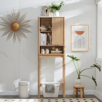 Redlemon Over The Toilet Storage Cabinet With Fluted Sliding Door 68 Tall Wood Space Saver Wfaux Marble Top Adjustable She