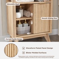 Redlemon Bathroom Floor Cabinet With Sliding Door Modern Fluted 3 Drawers Storage Organizer Wadjustable Shelf And Faux Marble