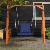 Tangkula Outdoor Metal Porch Swing Single Person Hanging Seat Wwoven Rattan Backrest 2 Sturdy Hanging Ropes Seat Back Cush