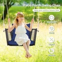 Tangkula Outdoor Metal Porch Swing Single Person Hanging Seat Wwoven Rattan Backrest 2 Sturdy Hanging Ropes Seat Back Cush