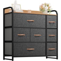 Dwvo Fabric Dresser With 7 Drawers Black Dresser Chest Of Drawers Storage Tower With Large Capacity Organizer Unit For Bedr