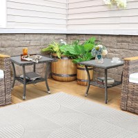 Verano Garden Outdoor Side Table Set Of 2 20 Square Wicker End Table Tempered Glass Top Coffee Table With Storage Aluminum