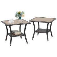 Verano Garden Outdoor Side Table Set Of 2 20 Square Wicker End Table Tempered Glass Top Coffee Table With Storage Aluminum