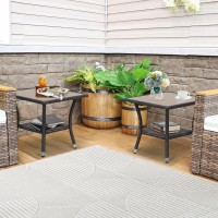 Verano Garden Outdoor Side Table Set Of 2 20 Square Wicker End Table Tempered Glass Top Coffee Table With Storage Aluminum