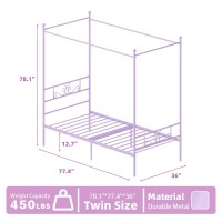 Weehom Twin Canopy Bed Frame With Headboard And Footboard 4 Posters Metal Bed Frame No Box Spring Needed Mattress Foundation