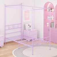 Weehom Twin Canopy Bed Frame With Headboard And Footboard 4 Posters Metal Bed Frame No Box Spring Needed Mattress Foundation