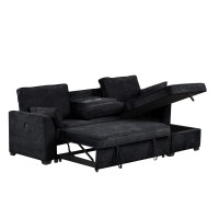 Ember 92W Black Fabric Sleeper Sectional With Reversible Storage Chaise Usb Charging Ports And Cupholders