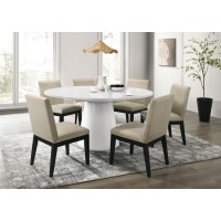 Jasper White 7 Piece 59W Round Dining Table Set With Black Finish Chairs