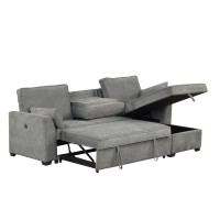 Ember 92W Gray Fabric Sleeper Sectional With Reversible Storage Chaise Usb Charging Ports And Cupholders