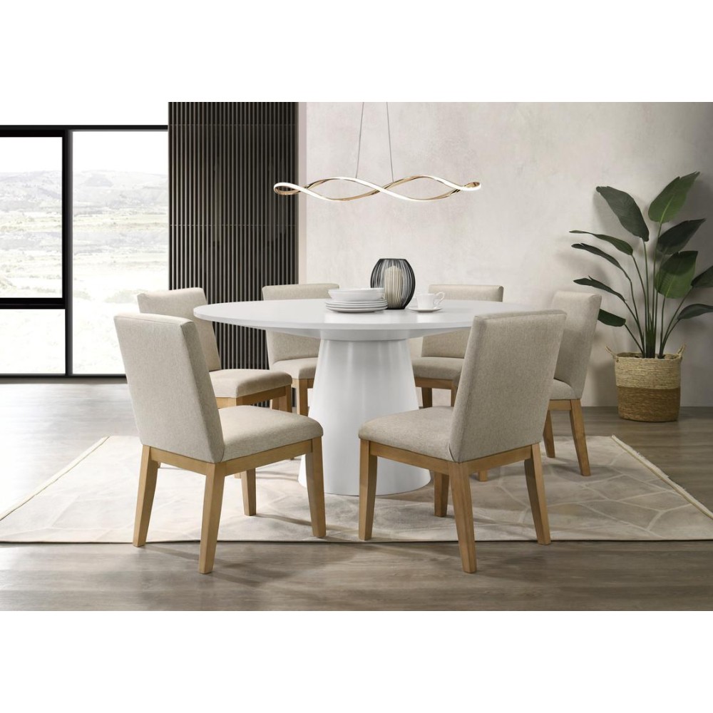 Jasper White 7 Piece 59W Round Dining Table Set With Driftwood Finish Chairs