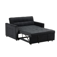 Maeve 535W Black Velvet Convertible Sleeper Loveseat With Tufting And Side Pocket