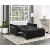 Maeve 535W Black Velvet Convertible Sleeper Loveseat With Tufting And Side Pocket