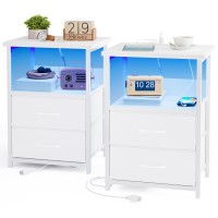 Fixwal Nightstand Set Of 2 Night Stand With Charging Station Led Nightstand With Fabric Drawers End Table With Pu Finish Bed