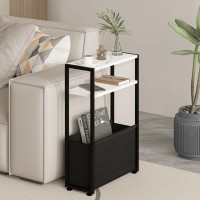 Leomonio Thin Side Table Narrow Side Table With Fabric Basket Narrow Table For Small Spaces Thin Bedside Table For Living Roo