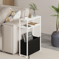 Leomonio White Side Table Narrow End Table With Shelves Narrow Table For Small Spaces Slim Side Table For Living Room Bedroo