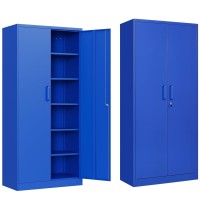 Sisesol Blue Metal Storage Cabinet With 6 Shelves Garage Storage Cabinet With Lock Metal Cabinet With Locking Doors Steel Cabine