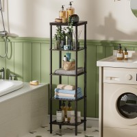 Amazerbath Bamboo Bathroom Shelf 5Tier Bathroom Standing Shelves Multifunctional Storage Rack For Living Room Bedroom Kitchen