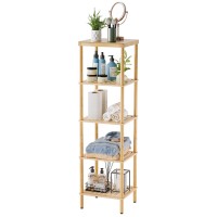 Amazerbath 5Tier Bamboo Bathroom Shelf Bathroom Standing Shelves Multifunctional Shelving Unit For Living Room Bedroom Kitche