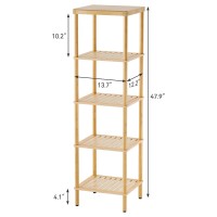 Amazerbath 5Tier Bamboo Bathroom Shelf Bathroom Standing Shelves Multifunctional Shelving Unit For Living Room Bedroom Kitche