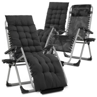 Monibloom Zero Gravity Lounge Chairs Set Of 2 With Cushion Padded Patio Anti Gravity Recliner Foldable Outdoor Lounger With Cu