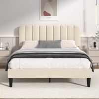 Vecelo Full Size Upholstered Bed Frame With Adjustable Headboard Velvet Platform Bedframe Mattress Foundation Strong Wood Slat