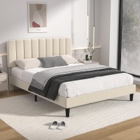 Vecelo Full Size Upholstered Bed Frame With Adjustable Headboard Velvet Platform Bedframe Mattress Foundation Strong Wood Slat