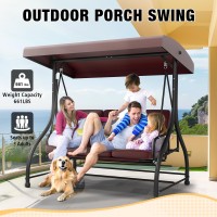 3 In 1 Outdoor Porch Glider Swing With Adjustable Canopy 3 Seat Patio Swing Chair With Thickened Cushions For Backyard Porch