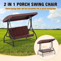 3 In 1 Outdoor Porch Glider Swing With Adjustable Canopy 3 Seat Patio Swing Chair With Thickened Cushions For Backyard Porch