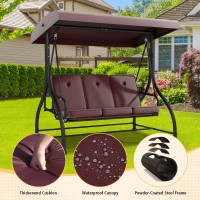 3 In 1 Outdoor Porch Glider Swing With Adjustable Canopy 3 Seat Patio Swing Chair With Thickened Cushions For Backyard Porch