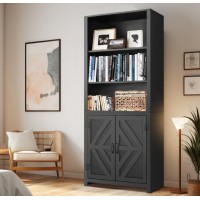 SEJOV Tall Bookshelves, 5-Tier Farmhouse Bookshelf with Cabinet Doors, 71