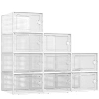 Kuject Xlarge Shoe Storage Boxes Organizers Clear Plastic Stackable 9 Pack Shoe Rack Holder Substitute Sneaker Containers