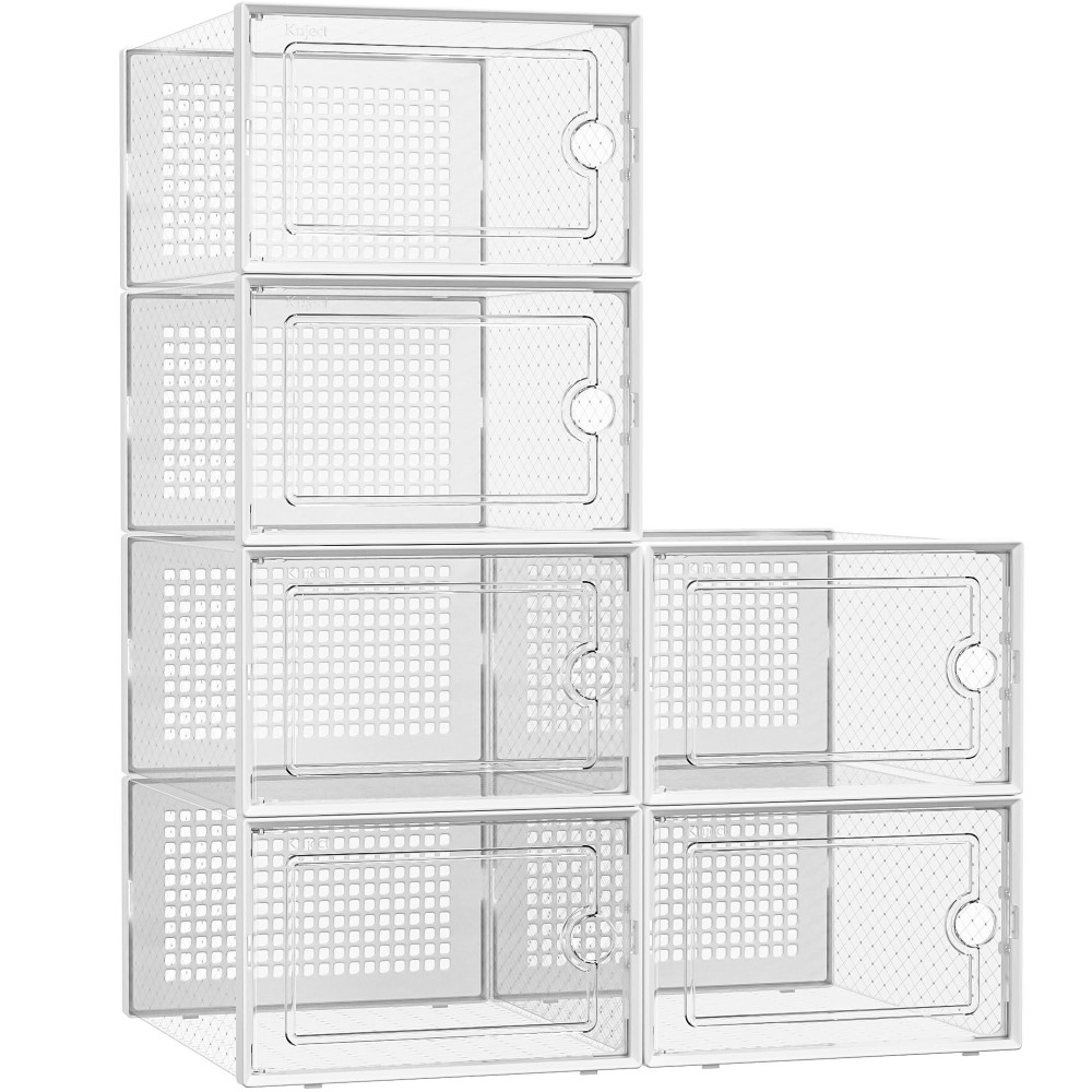 Kuject Xlarge Shoe Storage Boxes Organizers Clear Plastic Stackable 6 Pack Shoe Rack Holder Substitute Sneaker Containers