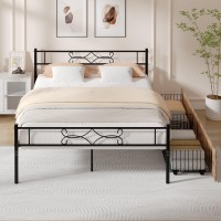 Vecelo 14 Metal Platform Bed Frame With 4 Large Drawers Premium Steel Slat Support No Box Spring Needed Noisefree Antislip E