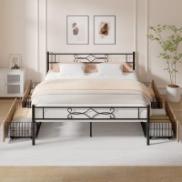 Vecelo 14 Metal Platform Bed Frame With 4 Large Drawers Premium Steel Slat Support No Box Spring Needed Noisefree Antislip E