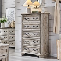 T4Tream Farmhouse 5 Drawers Dresser For Bedroom 48 Tall Wood Rustic Chest Of Drawers With Natural Texture Vintage Design St