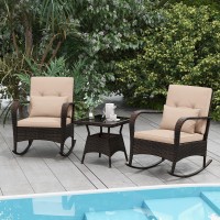 Tangkula 3 Pieces Rocking Bistro Set Patiojoy Outdoor Pe Rattan Rocker Chairs With Removable Cushions Tempered Glass Top Coff