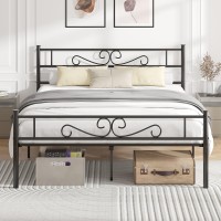 Vecelo Queen Size Bed Frame With Headboard 14 Inch Metal Platform Mattress Foundation No Box Spring Needed Squeak Resistant