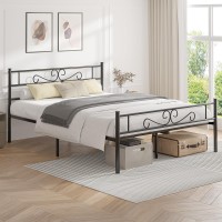 Vecelo Queen Size Bed Frame With Headboard 14 Inch Metal Platform Mattress Foundation No Box Spring Needed Squeak Resistant