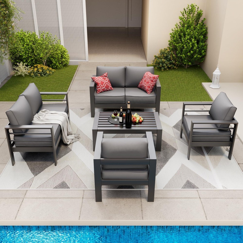 Amopatio Aluminum Patio Furniture Set 7 Pieces Modern Patio Conversation Sets Outdoor Sectional Metal Sofa With Coffee Table F