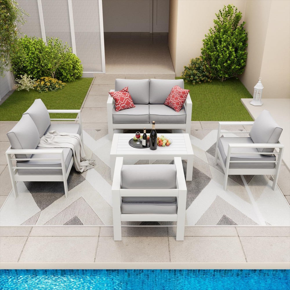 Amopatio Aluminum Patio Furniture Set 7 Pieces Modern Patio Conversation Sets Outdoor Sectional Metal Sofa With Coffee Table F