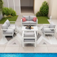 Amopatio Aluminum Patio Furniture Set 7 Pieces Modern Patio Conversation Sets Outdoor Sectional Metal Sofa With Coffee Table F