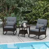 Tangkula 3 Pieces Rocking Bistro Set Patiojoy Outdoor Pe Rattan Rocker Chairs With Removable Cushions Tempered Glass Top Coff