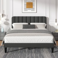 Vecelo Full Size Upholstered Bed Frame With Adjustable Headboard Velvet Platform Bedframe Mattress Foundation Strong Wood Slat