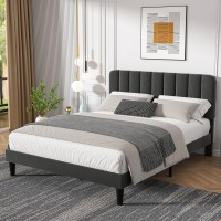 Vecelo Full Size Upholstered Bed Frame With Adjustable Headboard Velvet Platform Bedframe Mattress Foundation Strong Wood Slat